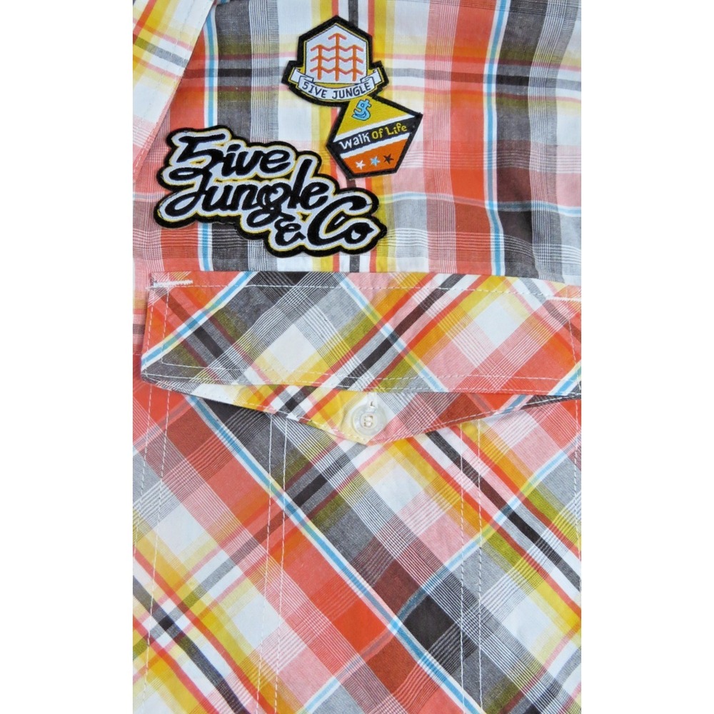 Five Jungle Y2K VTG Plaid Short Sleeve Graphic Button Up Shirt Men 4XL Skate Hip - Picture 9 of 16